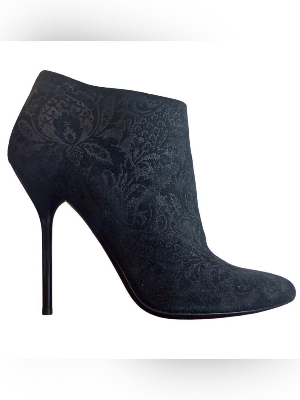 Gucci Damask Burnout Velvet Stiletto Ankle Booties Black EU 37 Italy